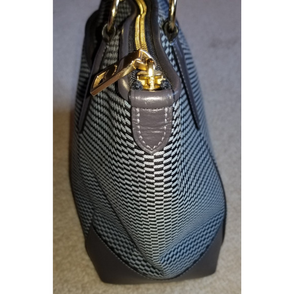 Womens Purse-COACH-'Midnight Blue' Leather 'Ava Tote' w/ Jacquard Legacy Print - Picture 4 of 9